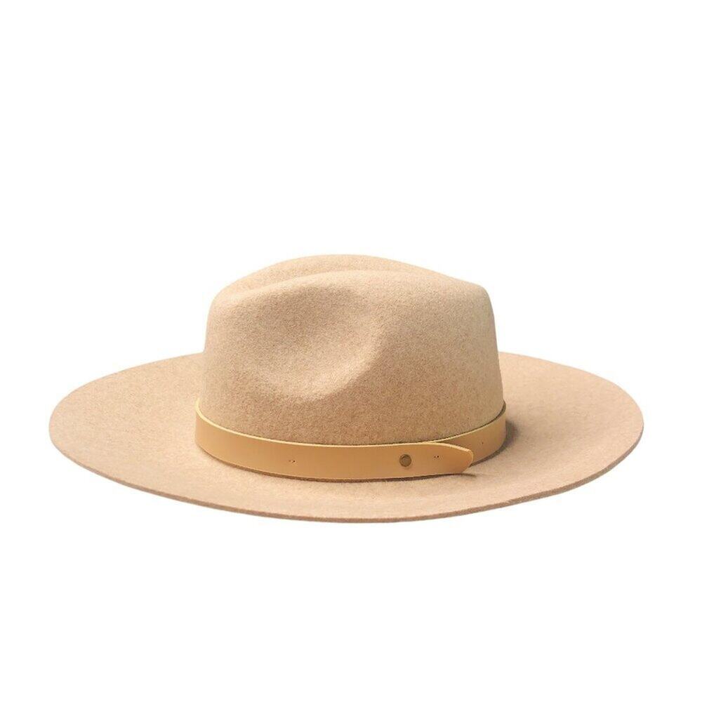 NWT Saks Fifth Ave 100% Felted Wool Fedora Hat Leather Band Oat Color